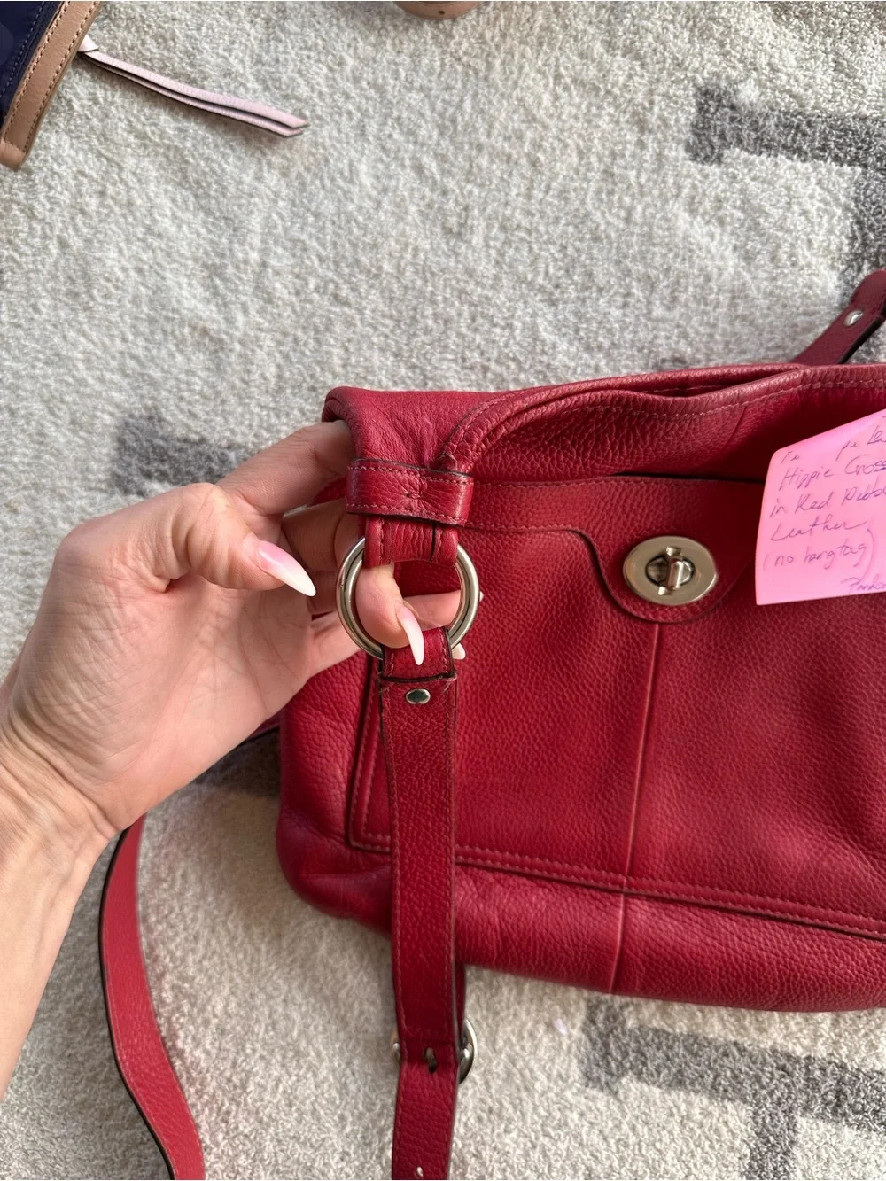 Coach Red Pebbled Leather Shoulder Bag with Turnlock Pocket